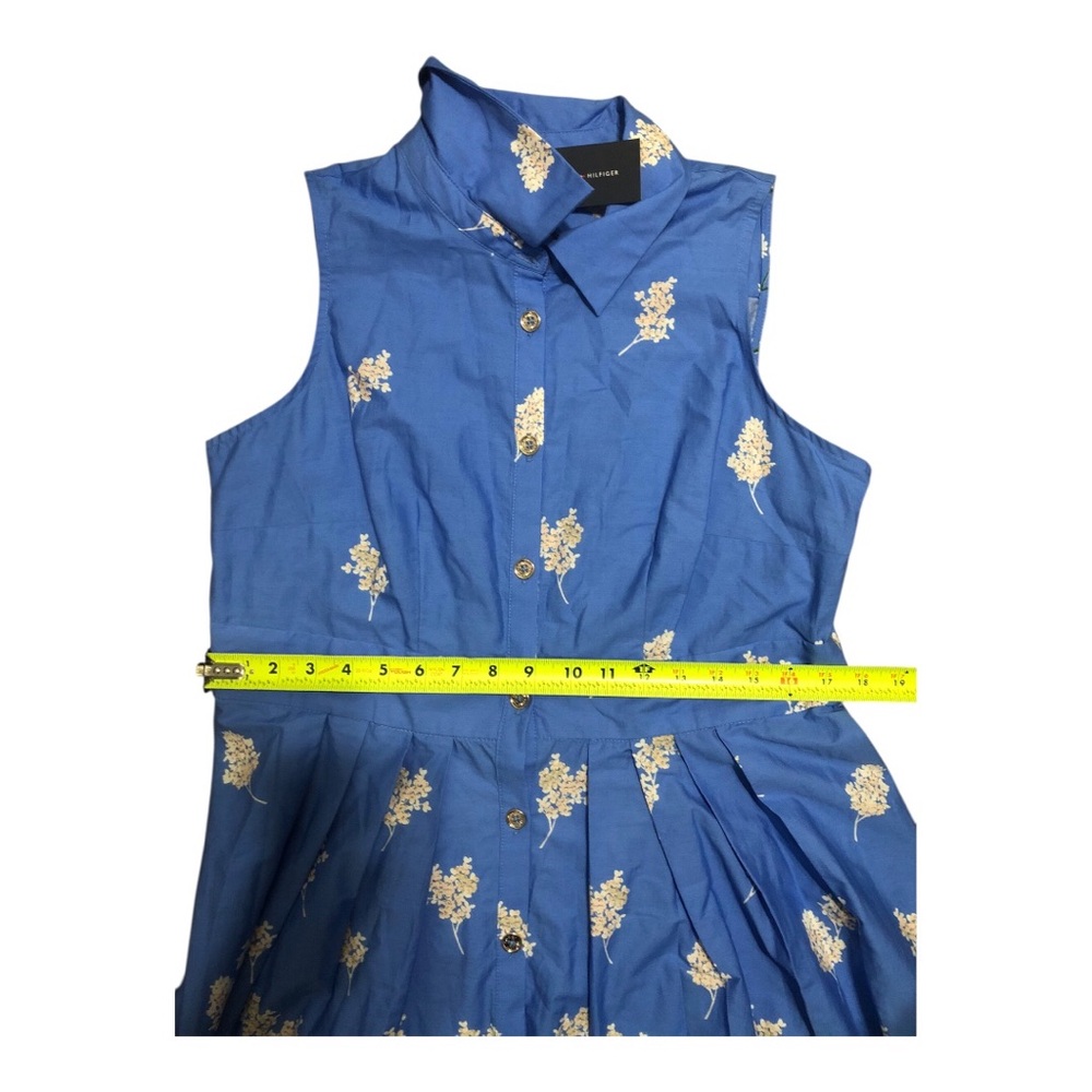Tommy Hilfiger blue turquoise daisy print Cotton button down Shirtdress size 12 - Picture 8 of 10